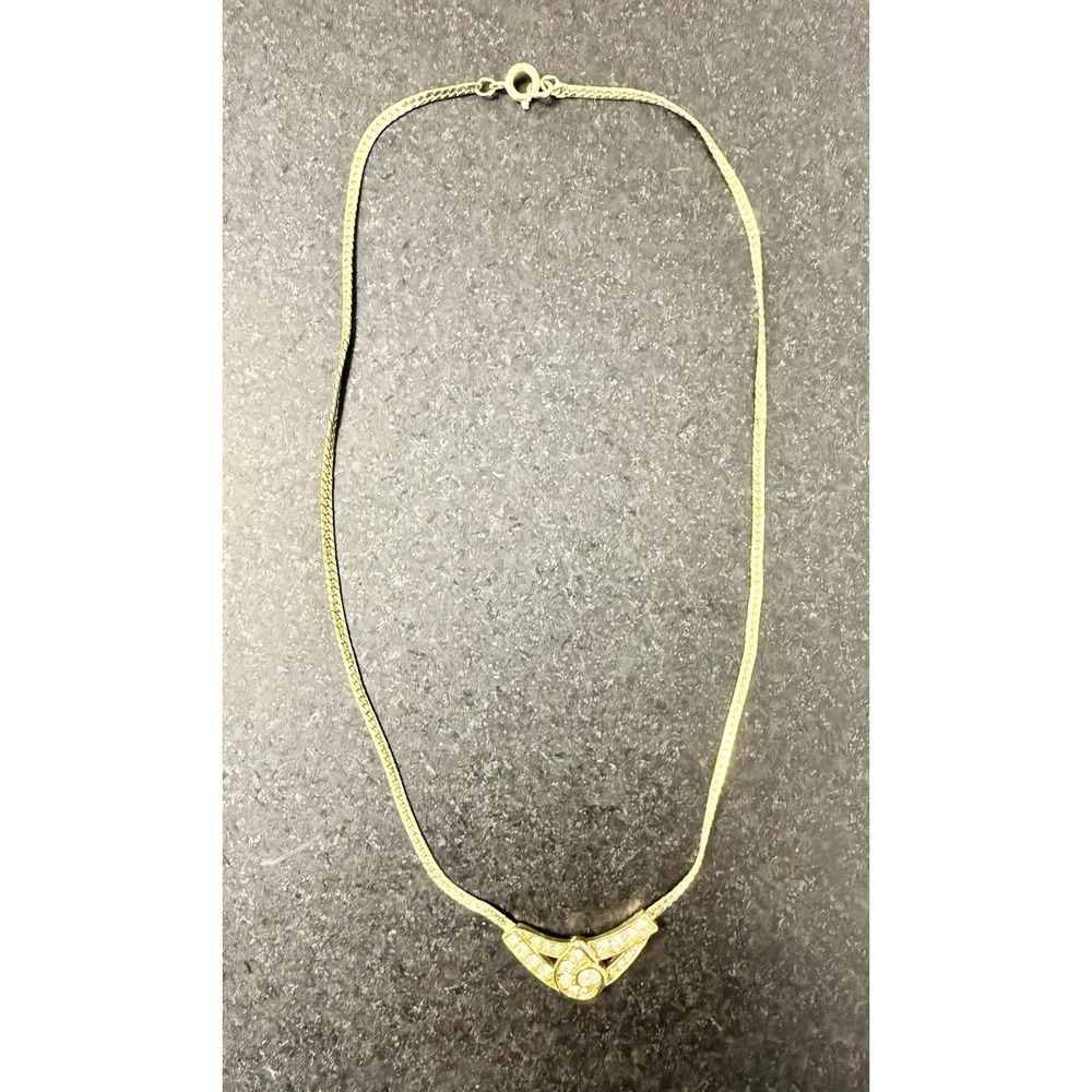 Vintage Trifari Gold Tone Rhinestone Necklace Mid Century Geometric 18"